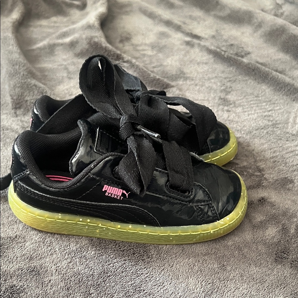 Puma Kids Black Sneakers with Yellow Soles